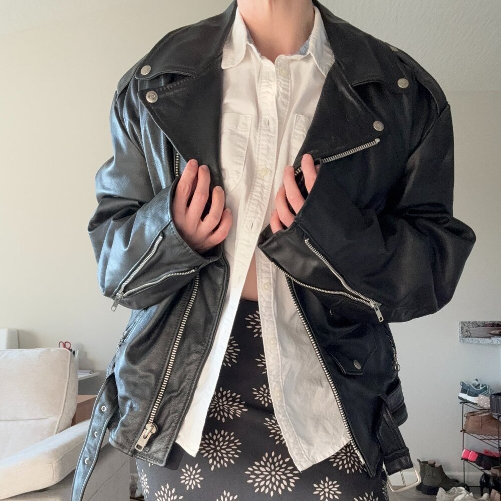 Vintage American-Made Biker Motorcycle Leather Jacket, VGUC